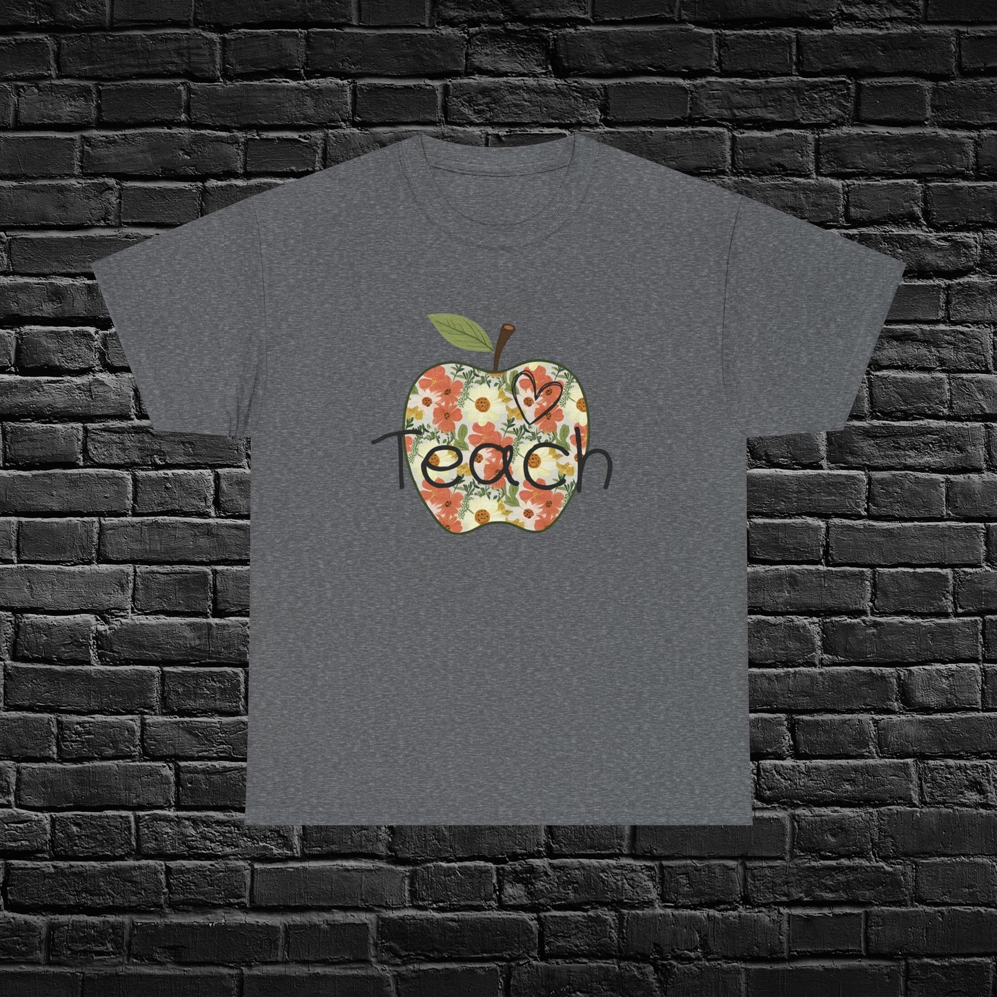 Floral Apple Teacher Tee - Heavy Cotton T-Shirt