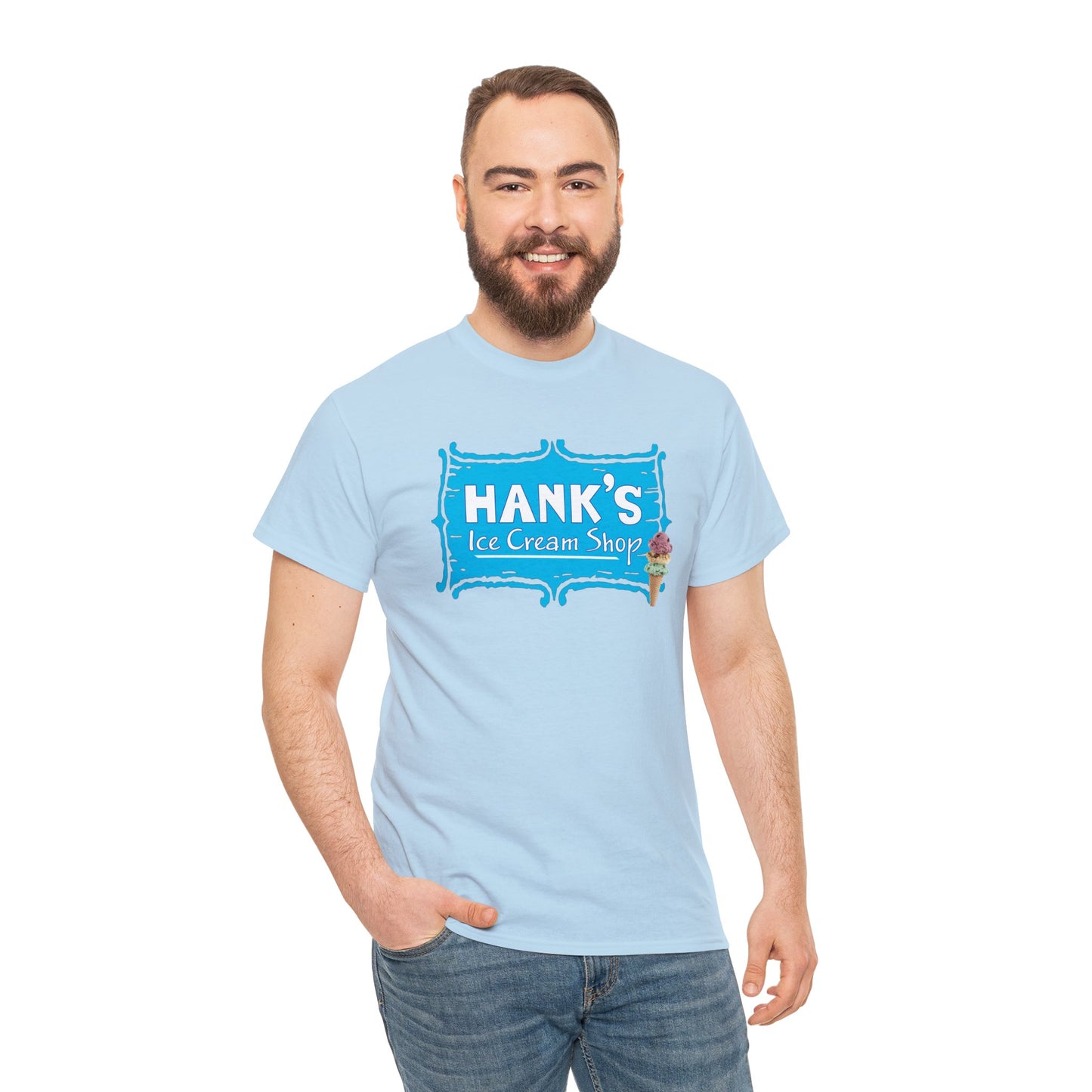 Hank's Logo with Ice Cream. Adult Heavy Cotton Tee