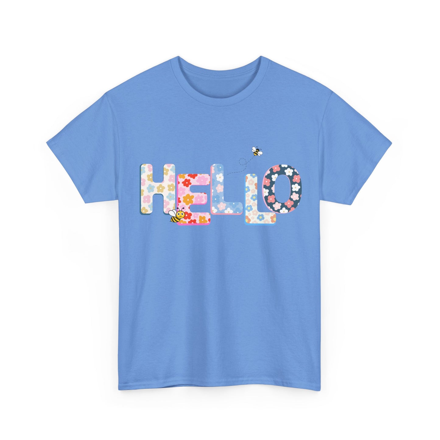 Colorful Floral Hello Unisex Heavy Cotton Tee - Casual Summer Shirt, Gift for Friends, Birthday Gift, Spring Style, Everyday Wear