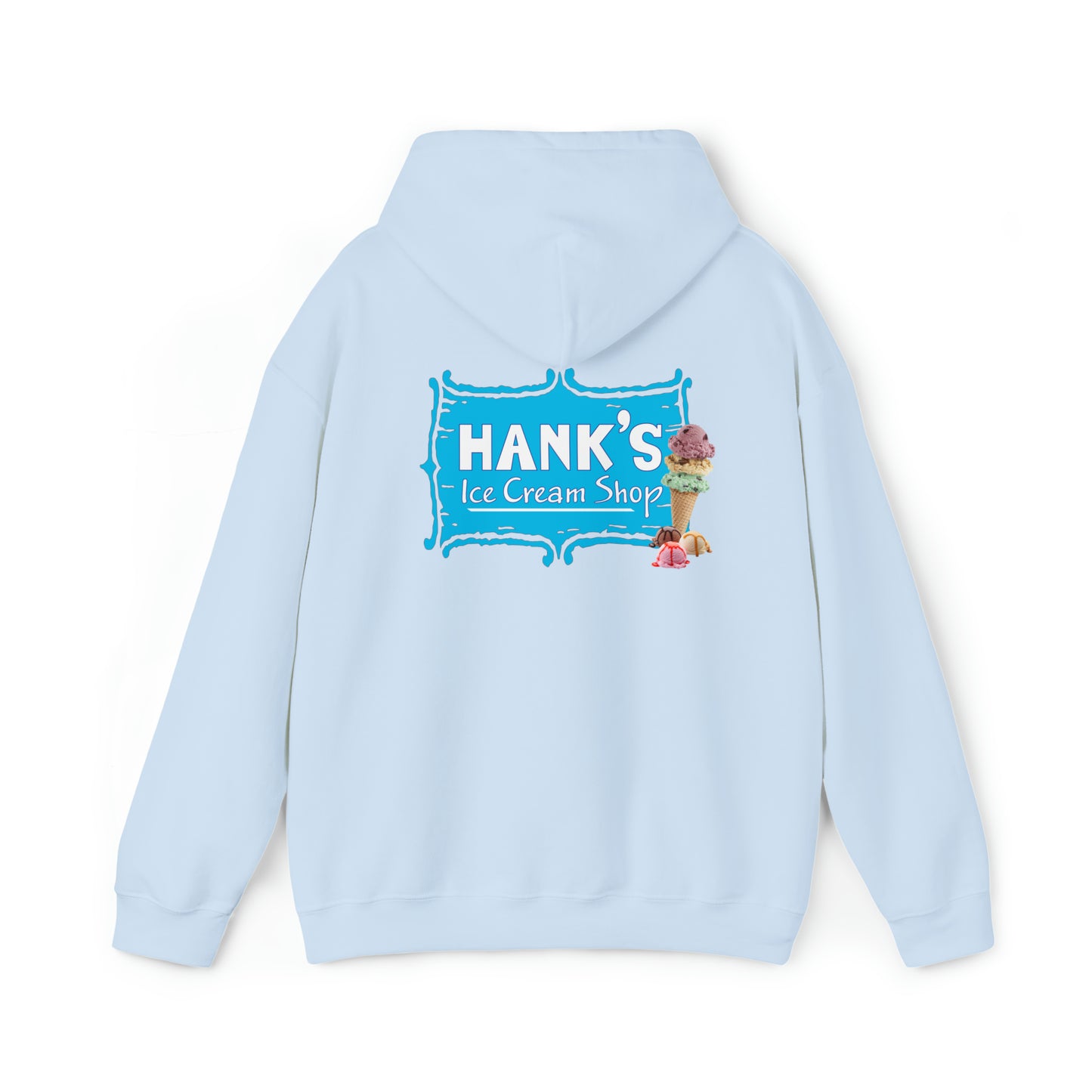 Hank's Hoodie double logo. Adult Heavy Blend™ Hooded Sweatshirt